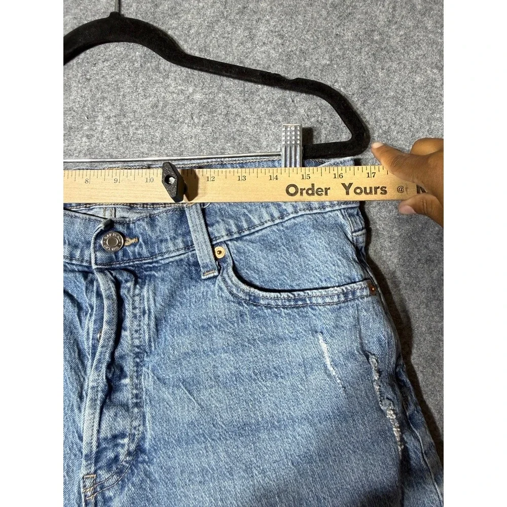 Gap High Rise Cheeky Midi Denim‎ Shorts Blue Distressed Raw Hem Size 14/32